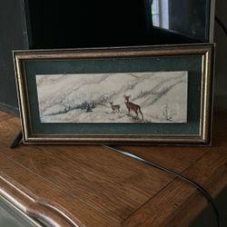 Painting Of Two Deer On Rock