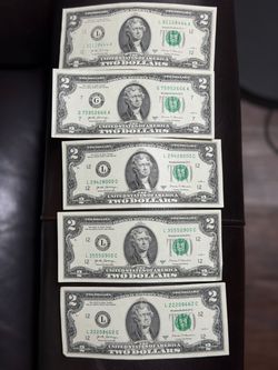 Wow 😮! 5 Crisp 2017 $2 Bills – Interesting Serial Numbers – Collector Lot !