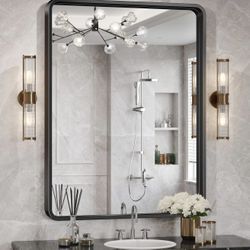 Black Bathroom Mirror for Wall, 24x36 Inch Rectangular Black Metal Framed, Hang Vertical or Horizontal