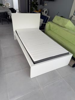 White Single Bed Frame with Mattress