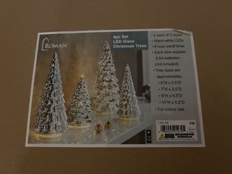Gorgeous 4 Pcs Glass Lighted LED Christmas Tree Set for Tabletop, Battery Operated, for Fireplace Mantel Desk Shelf, BFF Gifts