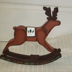 Vintage Handmade Wooden Rocking Reindeer