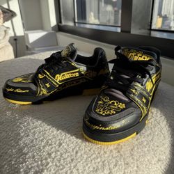 LOUIS VUITTON trainer sneakers RARE shoes leather Black Yellow - For Only $800
