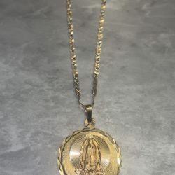 Solid 14K Virgin Mary Gold Necklace - 8.5g - Phoenix