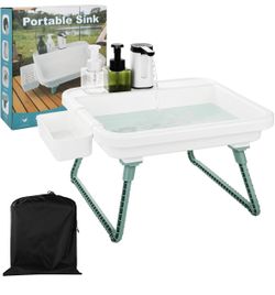 Portable Camping Sink with Electric Pump Faucet, Outdoor Handwashing Station with Stand and Drain Hose Kit, No Plumbing Setup for RV Travel, Camping H