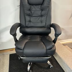 Brand New Black Bonded Leather Tall Back Plush Executive Reclining Office Chair w/Slide Out Footrest