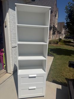 White Bookcase with Two Bottom Drawers