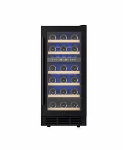 15 in. Dual Zone 30-Bottle Undercounter/ Freestanding Wine Cooler in Black with Reversible Door, Removable Shelves