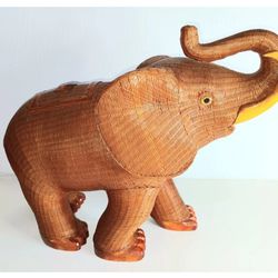 Elephant Shanghai Handicrafts Collection Hand Woven Wicker & Wood Elephant Box