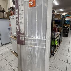 Unique Home Designs —32 in. x 80 in. Cottage Rose White Surface Mount Outswing Steel Security Door with Expanded Metal Screen     