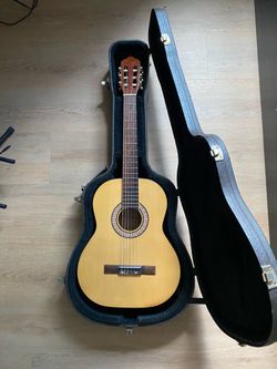 Classical Guitar (Brown & Yellow) Nylon String (Comes with Solid Guitar Case and Pick)