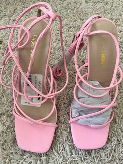 Fashion Nova Pink Strappy Wrap Heels size 6