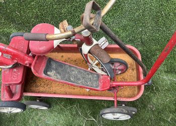 Old School Radio Flyer Wagon, Tricycle And Honda Scooter As Is