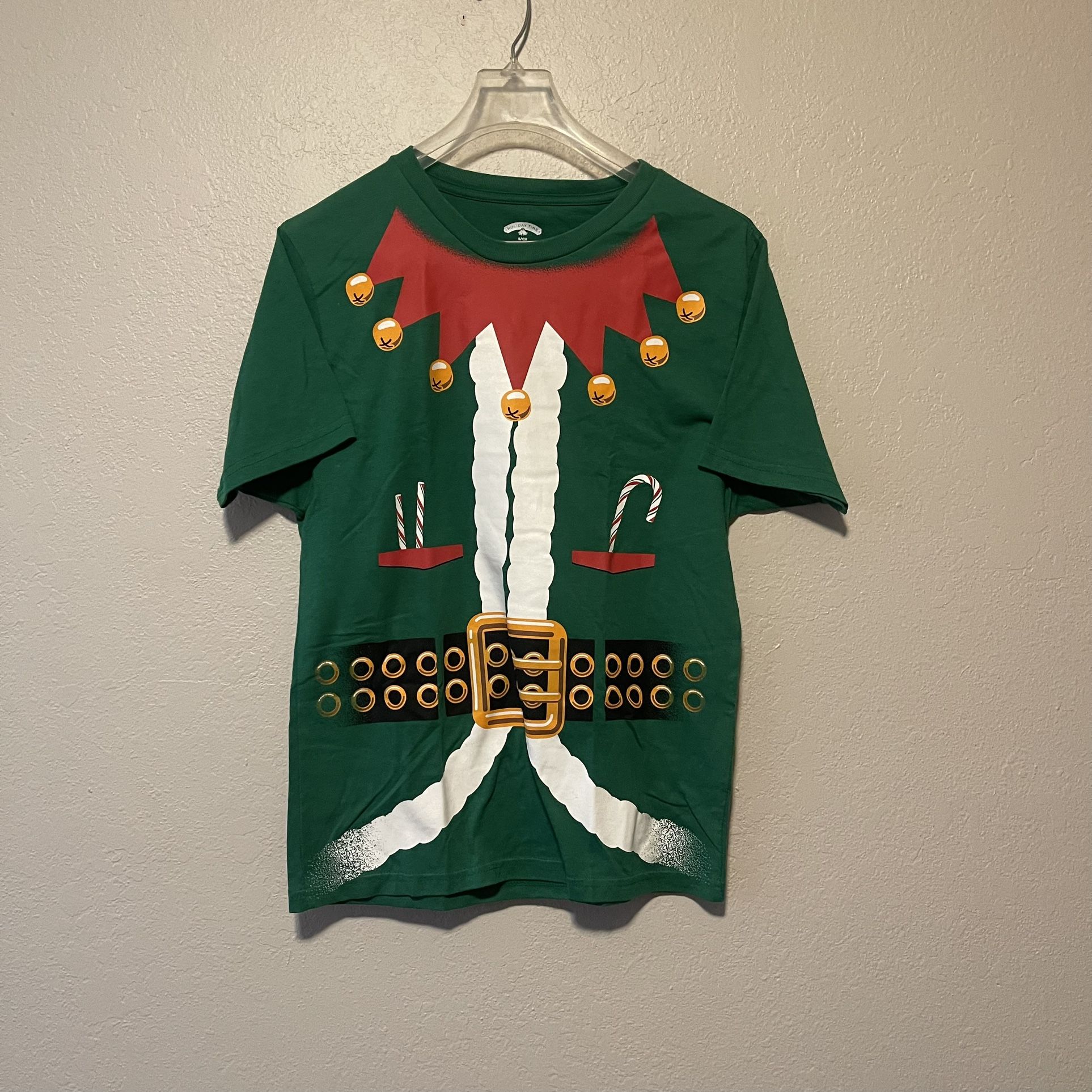 Holiday Time, Women’s Green Elf Ugly Christmas Shortsleeved T-Shirt, Size S