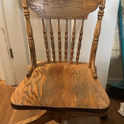 Solid Oak Vintage Chair - On  Wheels