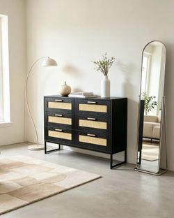 6 Drawers Dresser, 43.3'' Wide Chest of Drawers for Bedroom | Round Edge & Metal Handle, Modern Wood Drawer Organizer for Living Room, Entryway, Hallw