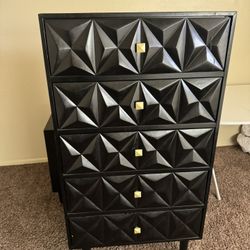 Modern Black Dresser & Matching Nightstand – Geometric Design