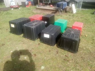 8 Large plastic storage Bins, Great Storage, Great Garden Planters.$15.00 For All.