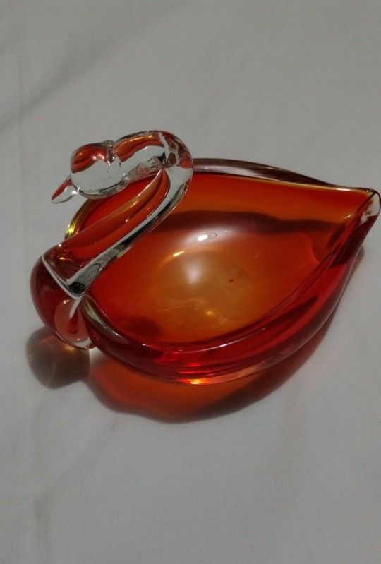 VINTAGE VIKING GLASS SWAN DISH RING HOLDER 7.5"×4"