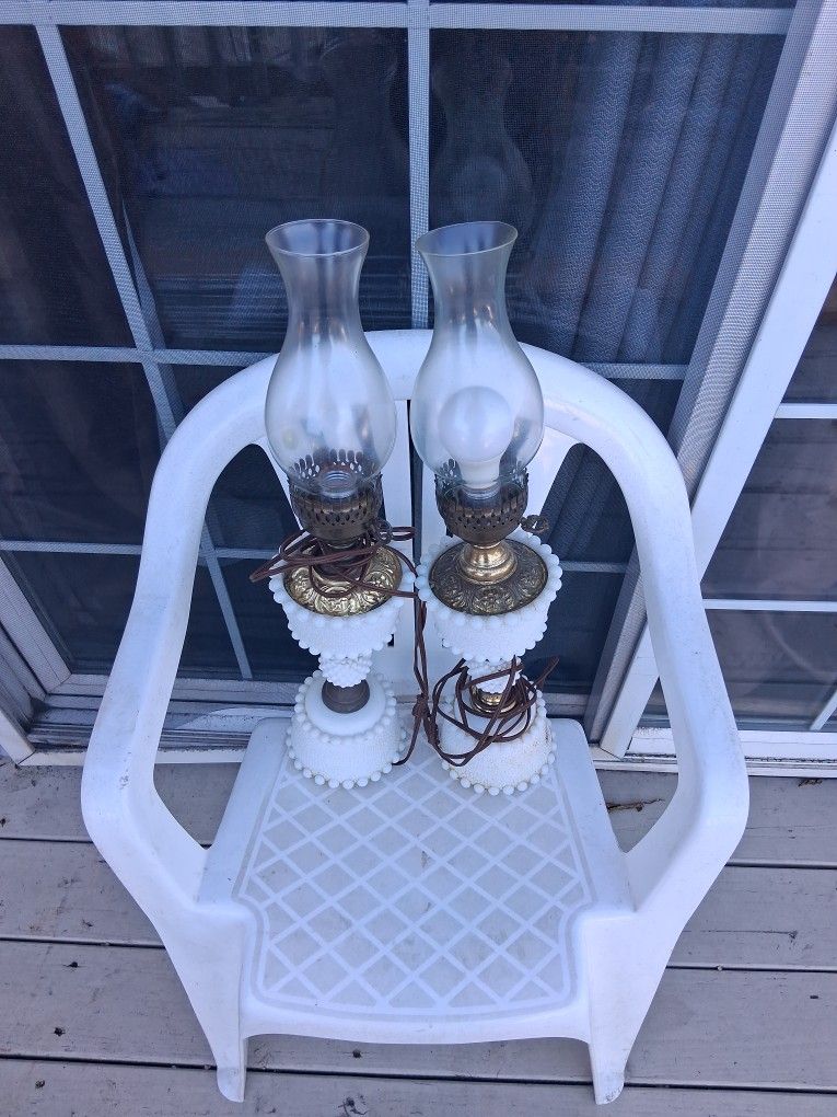 Antique, Electric Lamps, White Lass