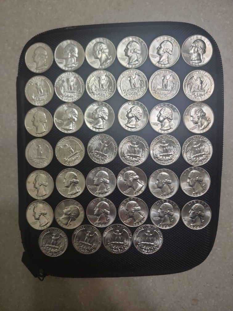 1964 BU Roll Of Washington Silver Quarters 