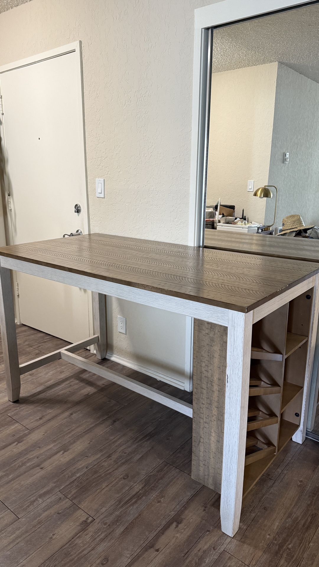 Counter Height Dining Table with Built-In Wine Rack & Shelves Ashley Furniture.