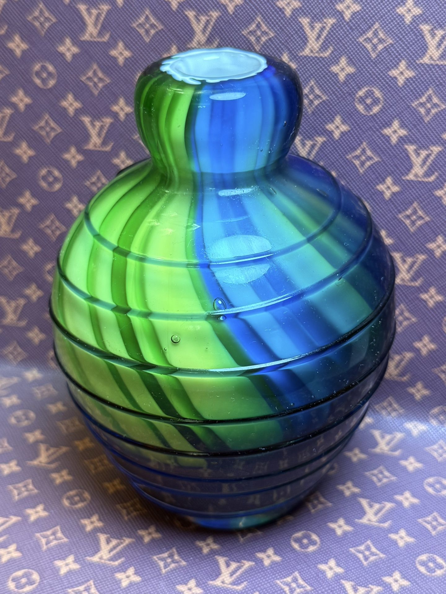 Murano Style Blown Glass Multicolor Swirl Perfume Bottle Bud Vase Heavy