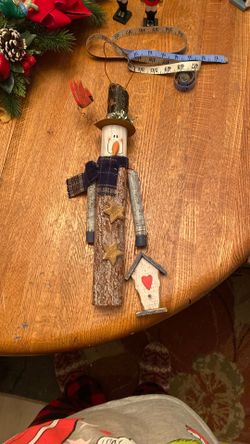 Wooden Log Snowman. Hang Or Free Standing. 