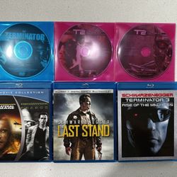 Set Of Blue-Ray And DVD Movies Starring Arnold Schwarzenegger.