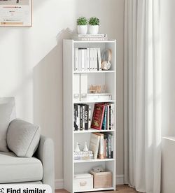 Segawe Minimal Modern Aesthetic 5-Tier Narrow MDF Interior Bookshelf - 15.8"x9.5"x52"