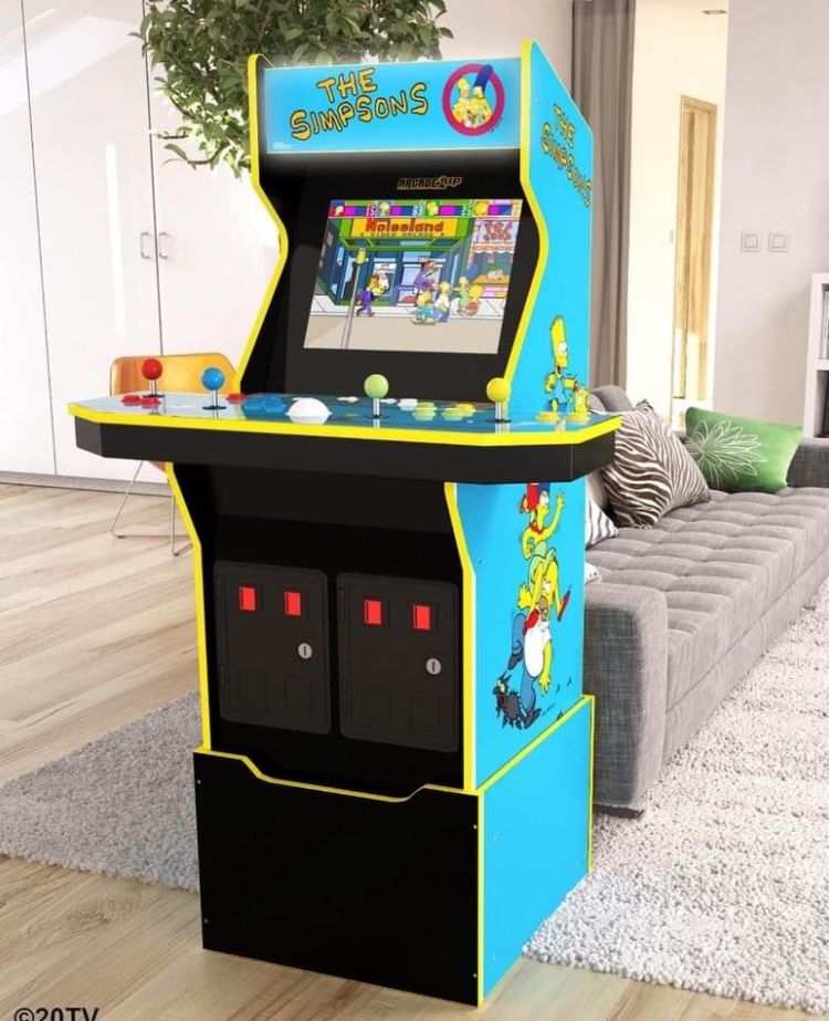 Arcade1UP The Simpsons (4-Player) Arcade with Riser, Lit Marquee, Lit Deck Protector, Wifi, and Exclusive Stool Bundle, New In The Box