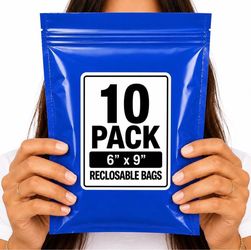 RECLOSABLE BLUE BAGS (10 PACK) 6" X 9" 2 MIL ZIPPER STORAGE BAGS NEW