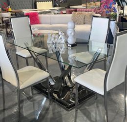 DINING TABLE GLASS TOP CHROME BASE 60”