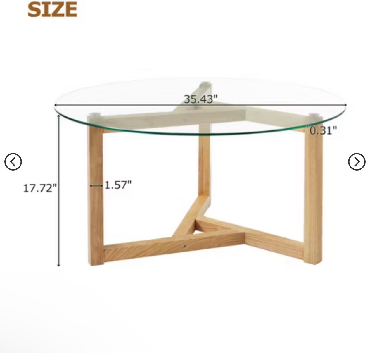 Modern Round Clear Glass Coffee Table,Tempered Glass Top & Sturdy Wood Base