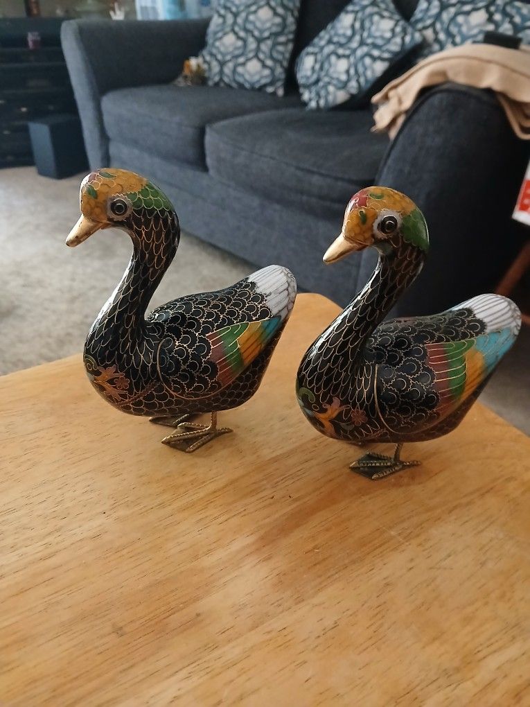 Vintage 51/2 In. Rare Cloisonne Brass/Enamel Duck/ Goose Gold Plated