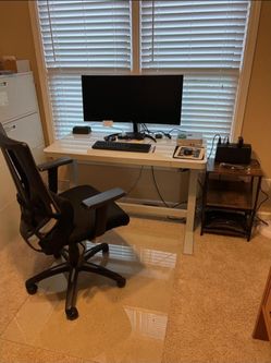 Glass Top Standing Desk & Office Chair