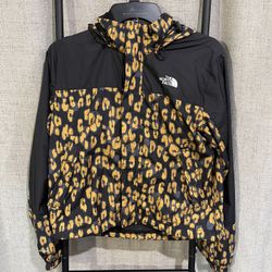 Women’s The North Face Leopard Print Hydrenaline Windbreaker Jacket Black Yellow XS