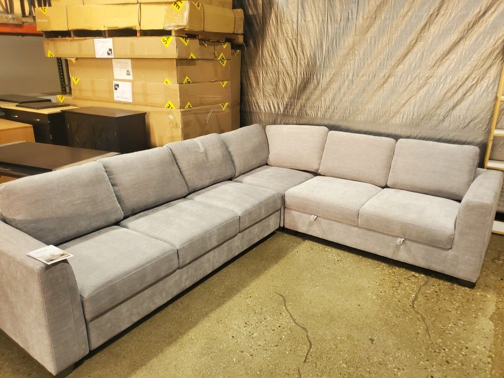 Gray Thomasville Sectional With Sleeper And Storage (New)