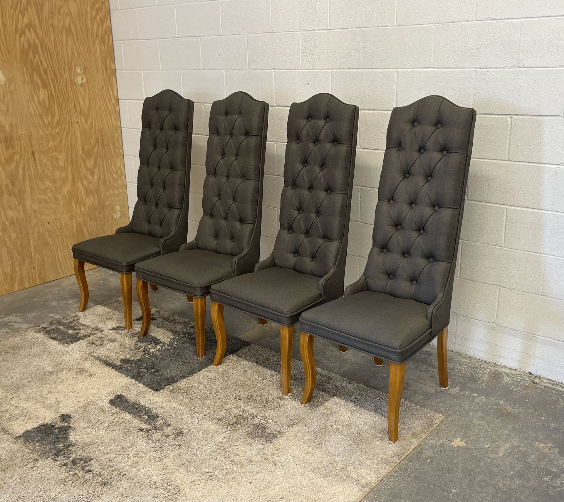 Set of 4 Tufted Linen Parsons Chairs