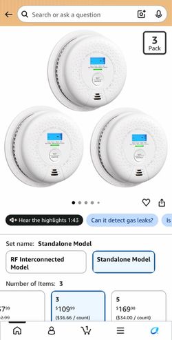 X-Sense Smoke Detector and Carbon Monoxide Detector, SC01, 3-Pack 10-Year Sealed Battery (Not Hardwired)