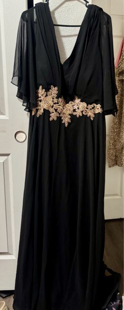 Black Chiffon Maxi Dress with Gold Floral Embroidery