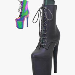 Women's 8 Inch Pole Dance Ankle Boots Shoes 20cm Platform Stiletto Exotic Heel, Shoe Size 6