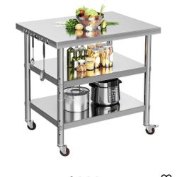 New,stainless Steel Kitchen Table With Wheels24”x24”x34”