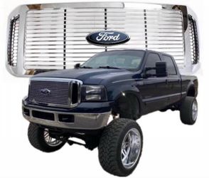 New All Chrome Grille + New Emblem for Ford F250 F350 F450 F550 Fits 2005 to 2007