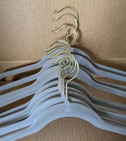 Joy Mangano Gray Velvet Non Slip Slim Hangers with Gold Tone Swivel Hooks Set 12
