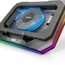 RGB Gaming Laptop Cooling Pad, 3500 RPM Powerful Turbofan Laptop Cooler, 3 Port USB Hub, LED Screen and Touch Control Adjustable for 12-21 Inches Lapt