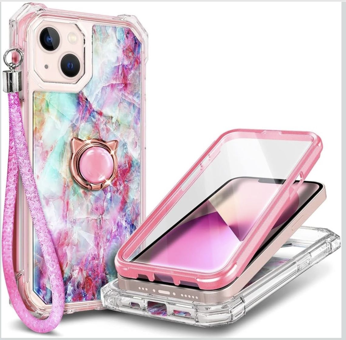 NGB Supremacy Designed for iPhone 13 Case (6.1 inch), Full Body Protection with [Built-in Screen Protector]/Ring Holder/Wrist Strap, Shockproof Bumper