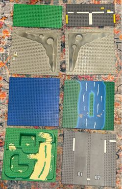 Vintage LEGO Baseplate Lot of 8pcs - Road, Water, Crater, and Green Plates