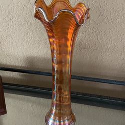 Vintage Carnival Glass Fluted Flower Vase-emerald Green Burnt Orange