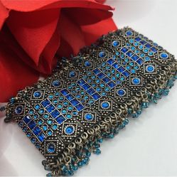 Stunning Indian style Metal Fringe stretch Bracelet - Blue